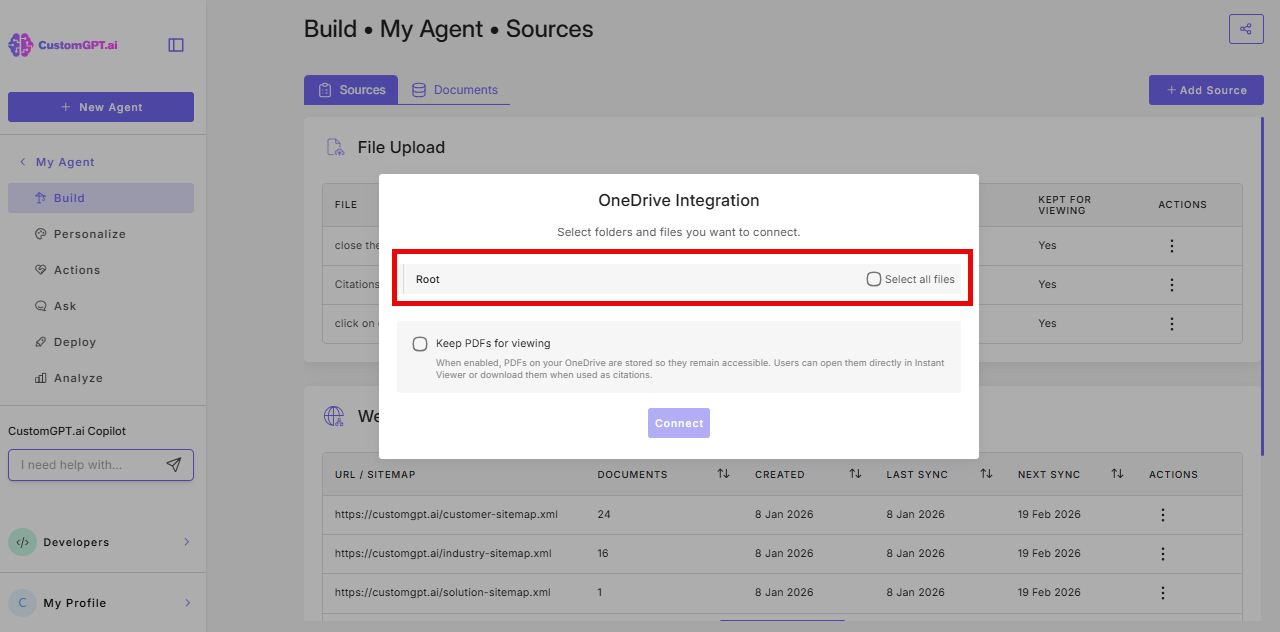 pop-up window with folder selection options