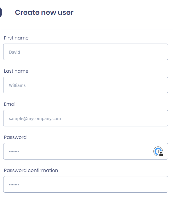 Screenshot of the Create new user form