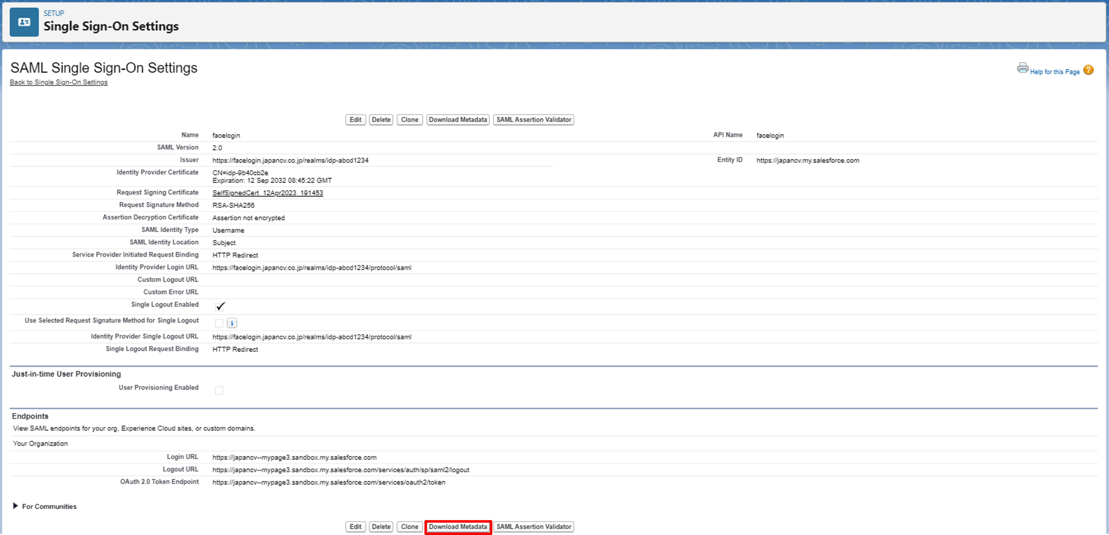 Download the SP metadata file