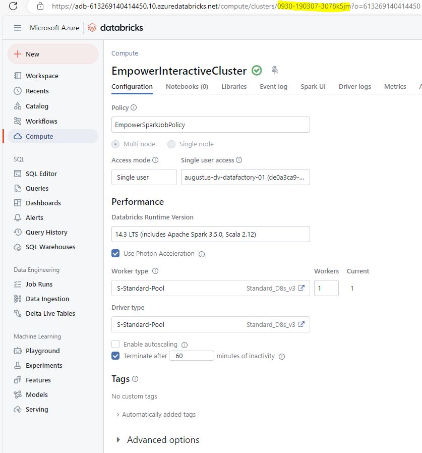 Cluster created by above script and retrieve the cluster id from cluster's url (highlighted)