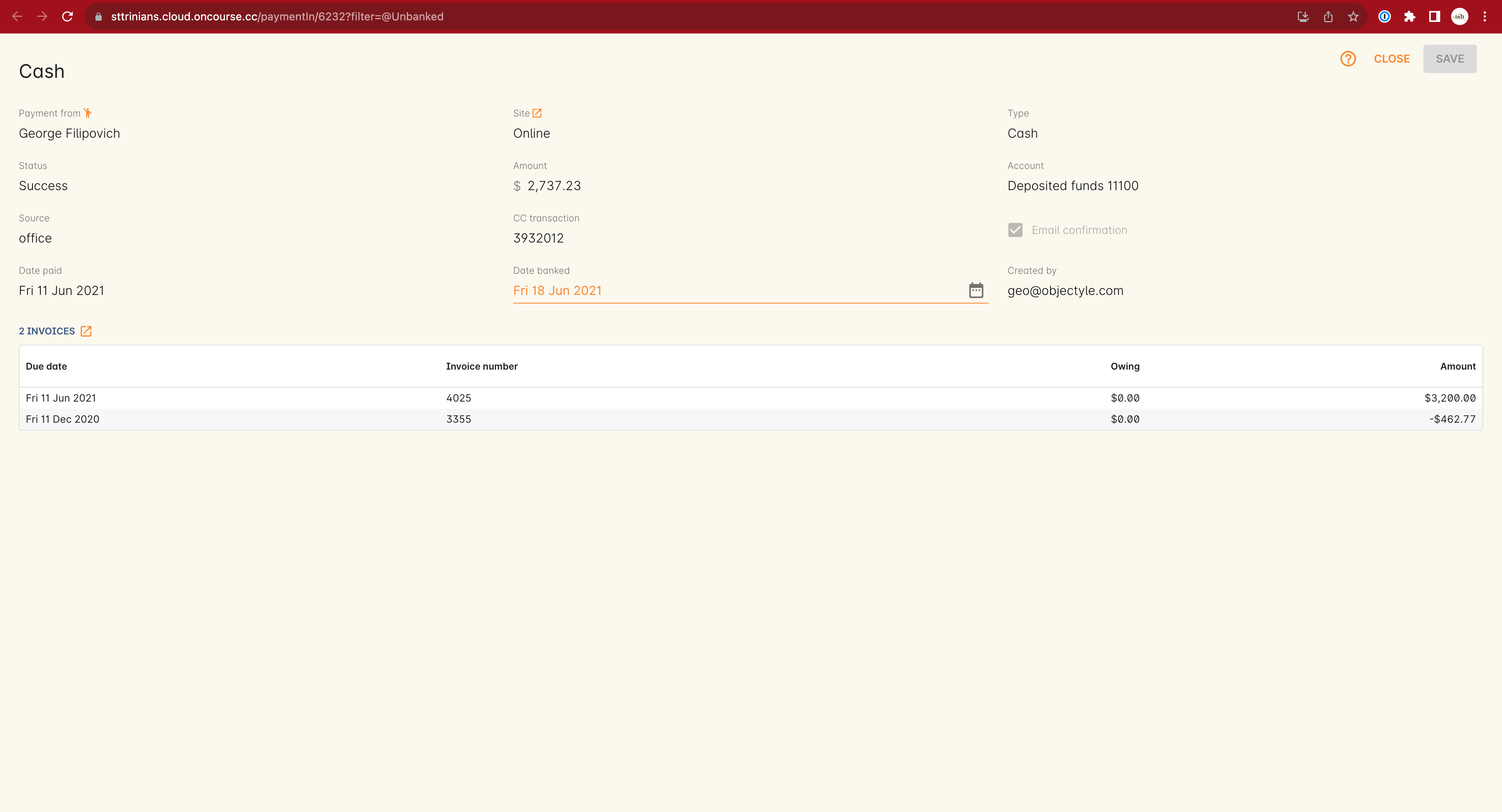 Changing the settlement date for a single payment record within a bank deposit