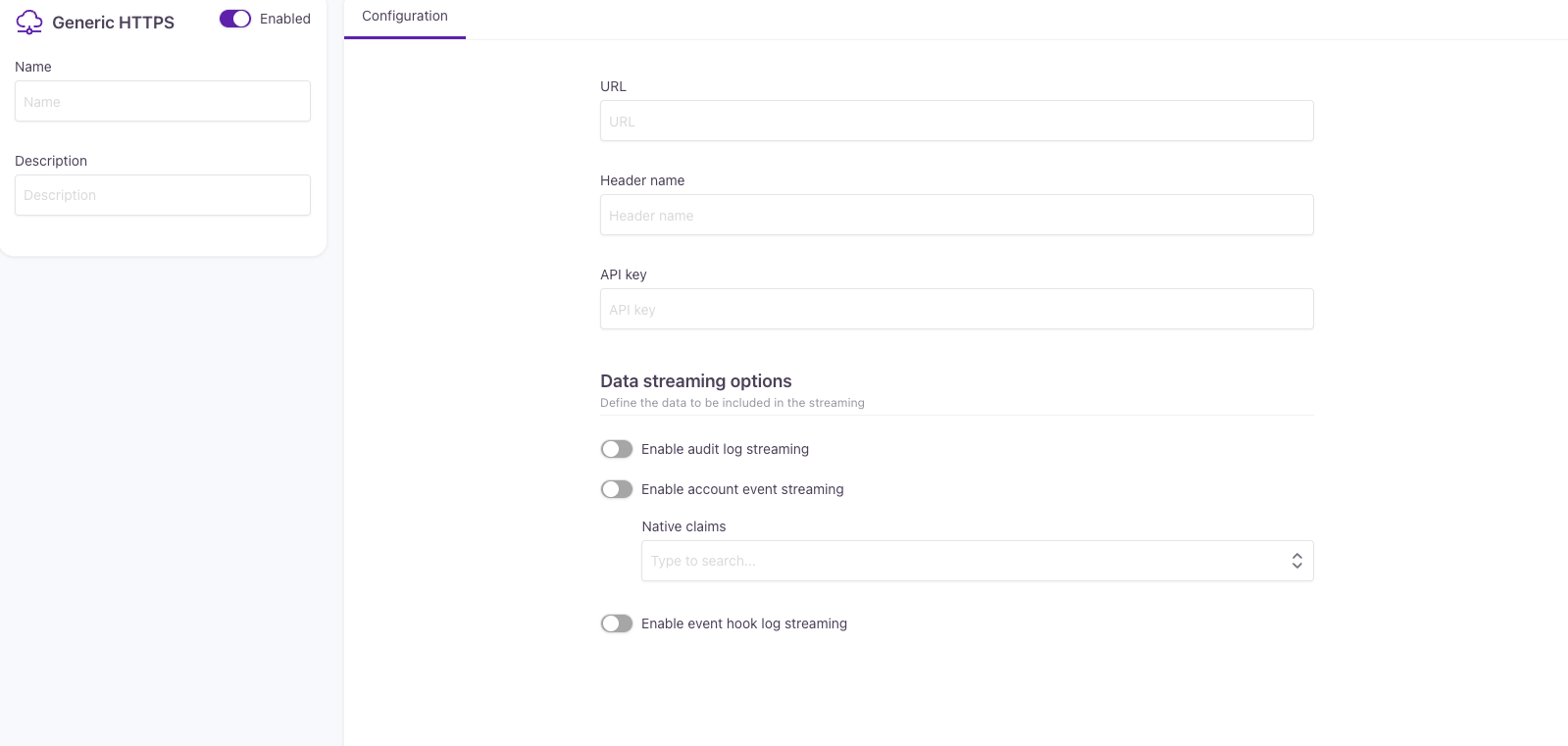 Configuring generic HTTPS event streaming