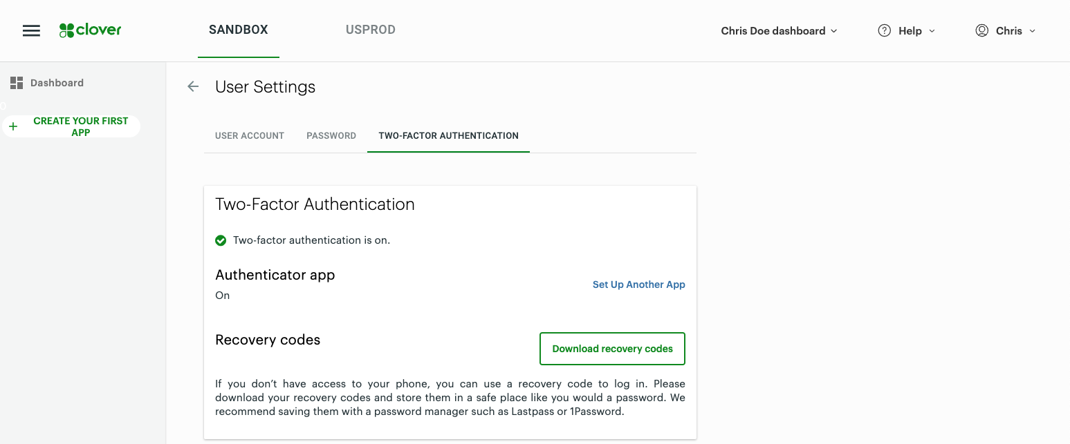 User Settings > Two-Factor Authentication