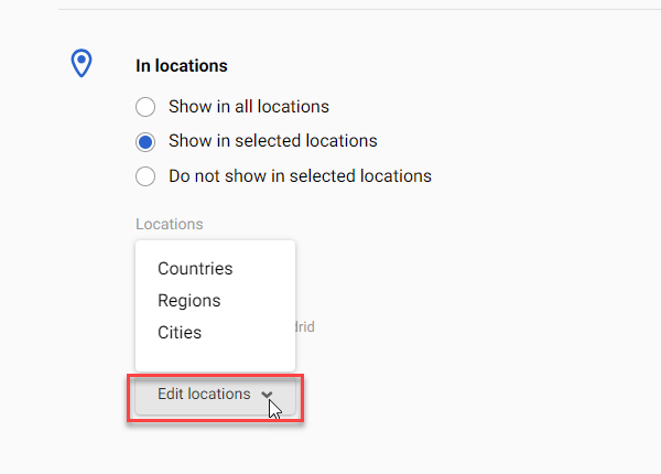 In locations settings