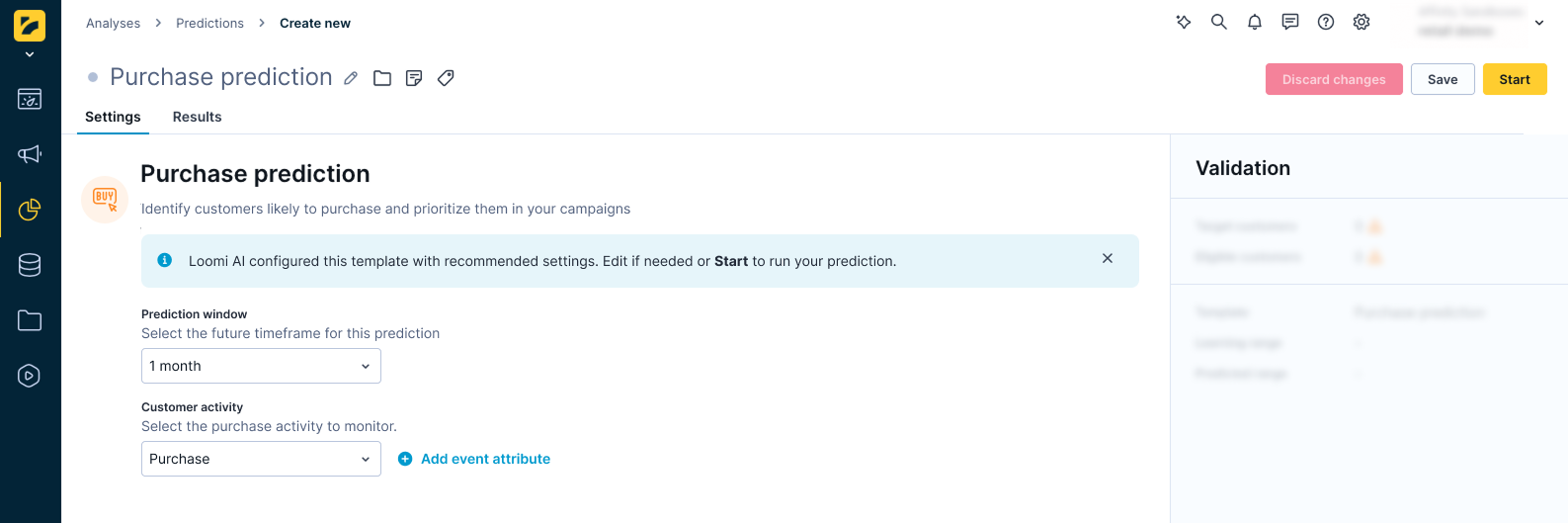 Create a new purchase prediction.