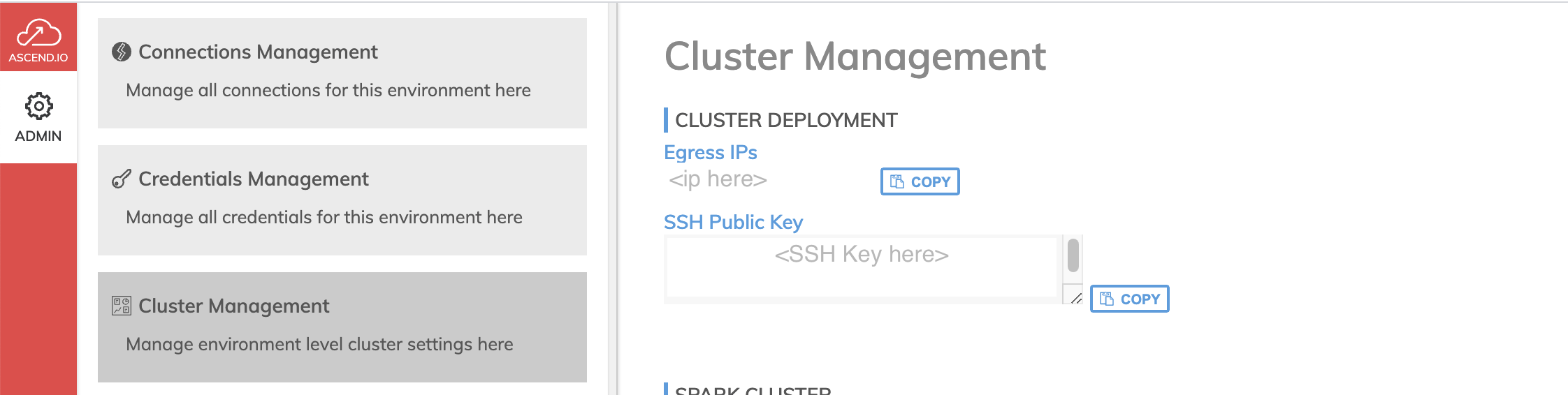 SSH Public Key location on Cluster Management Menu