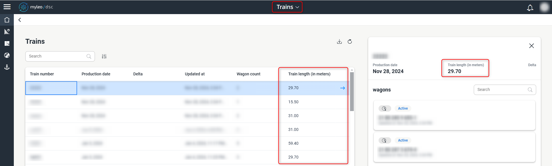 Display of train length in the worklist and in the detailed view