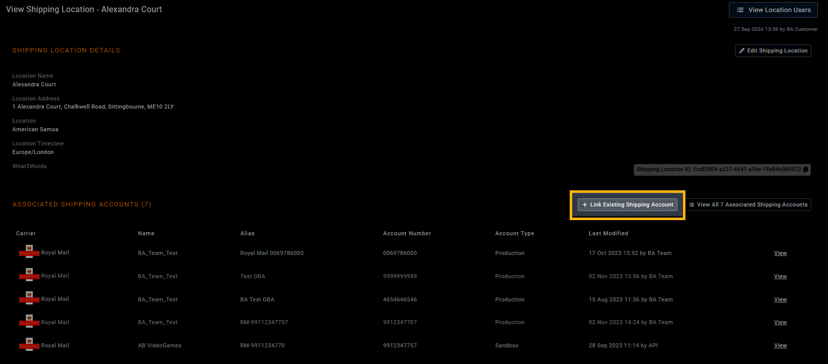 Selecting option to add shipping location