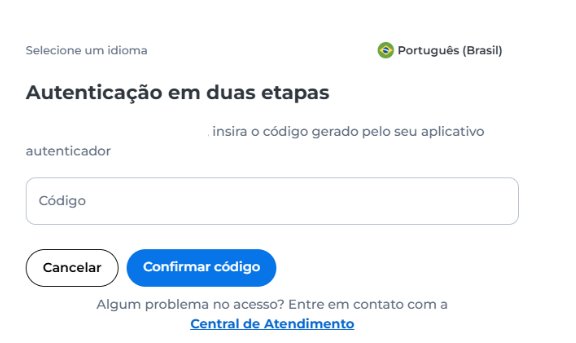 Tela para informa o código que você recebeu por e-mail