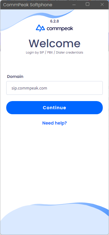 Screenshot of the Softphone welcome screen