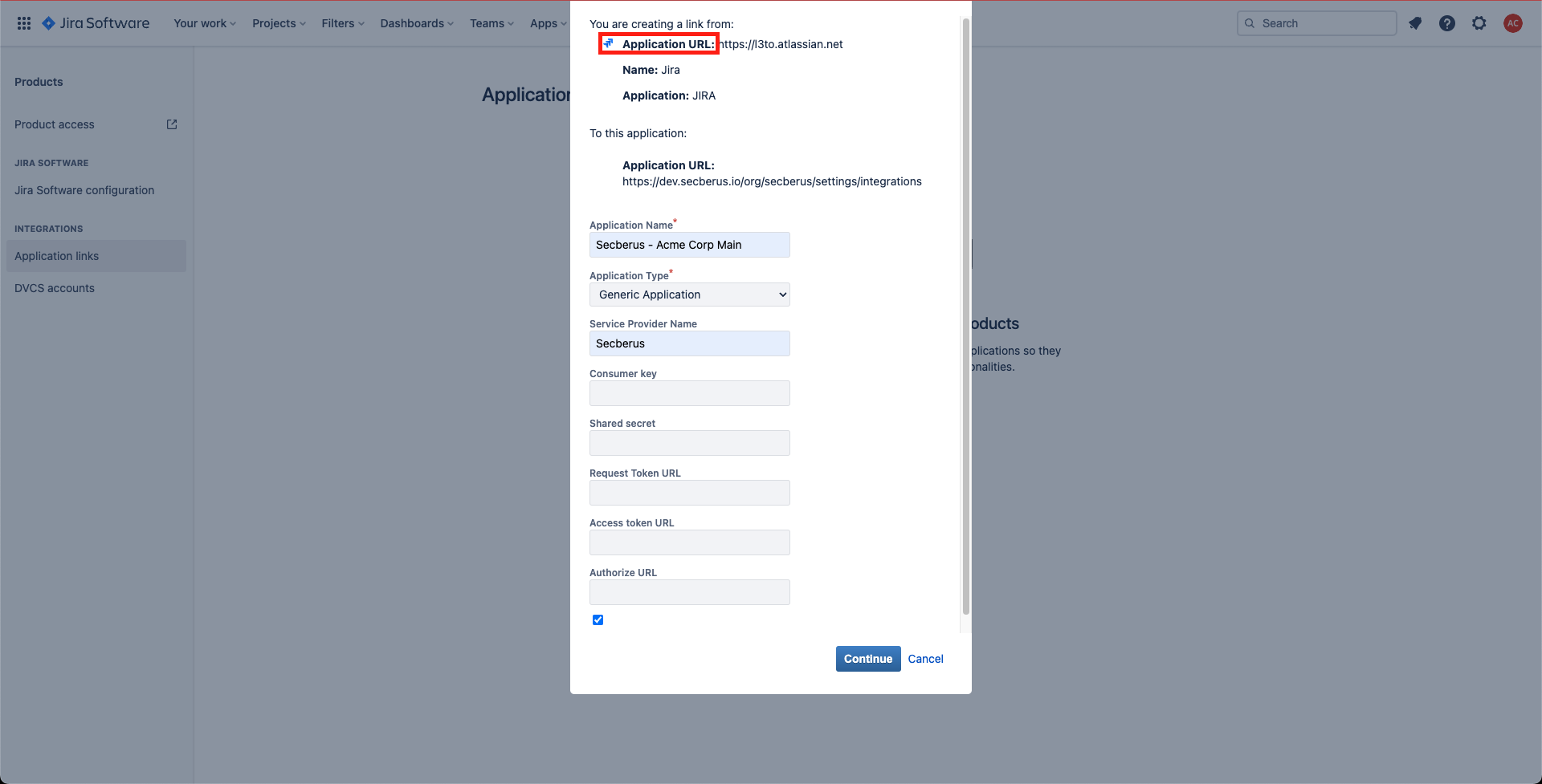 Copy 'Application URL' from Jira