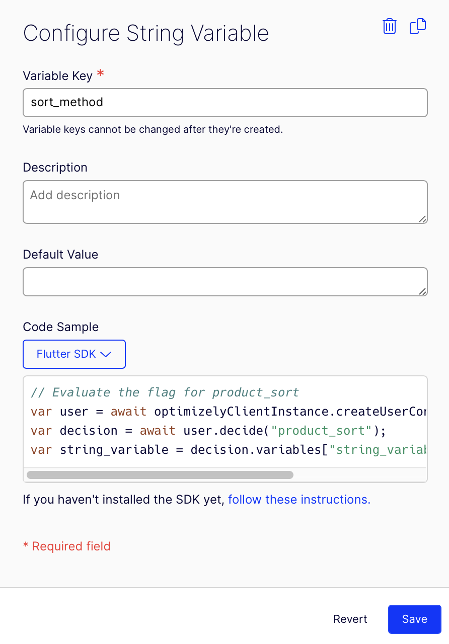 create string variable named sort_method