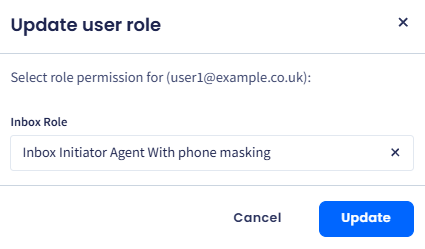 Screenshot of the Update user role confirmation dialog