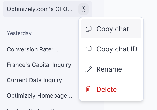 Screenshot of the chat thread options menu in the embedded Opal Chat panel.