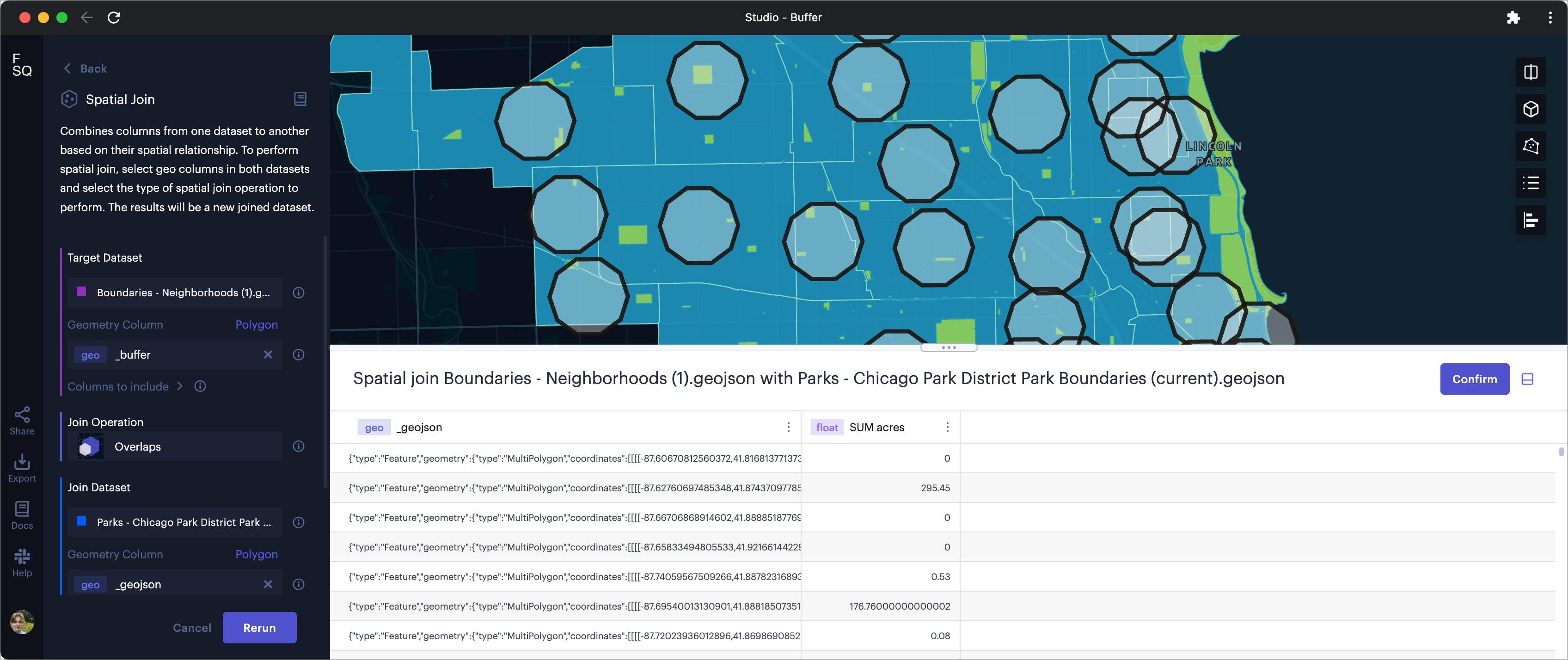 Conducting a spatial join operation between Chicago neighborhood centroids and parkland.