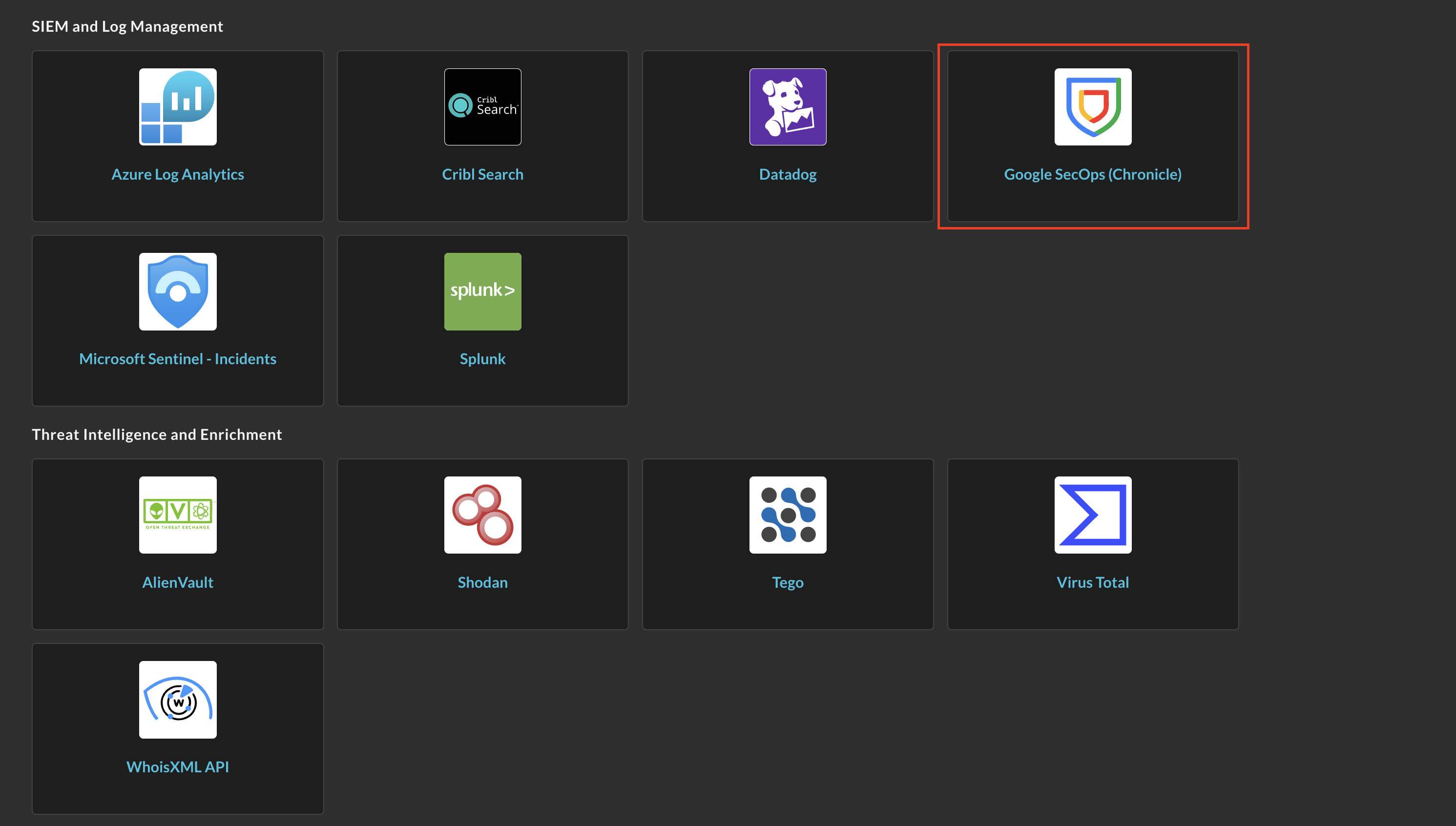 FIG. 6 - Locating the Query Federated Search Connector for Google SecOps 