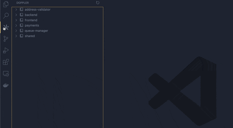 GIF of VS Code with Doppler extension