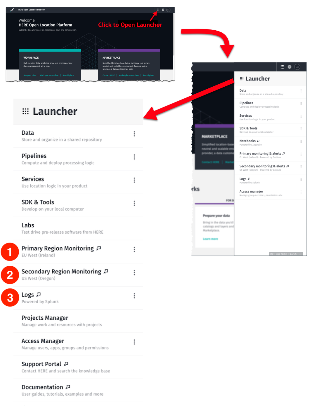 screen capture of the HERE platform portal Launcher