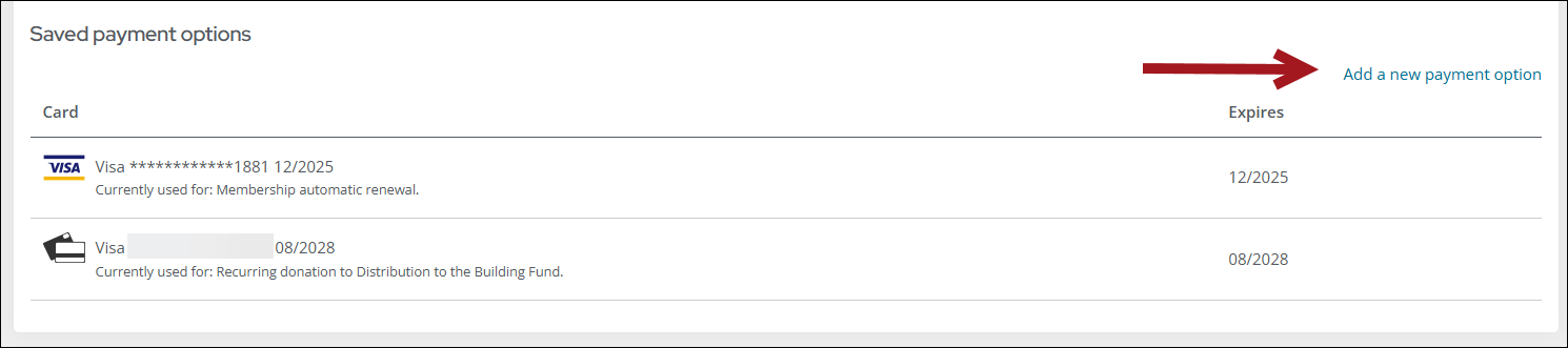 Deleting a saved payment option