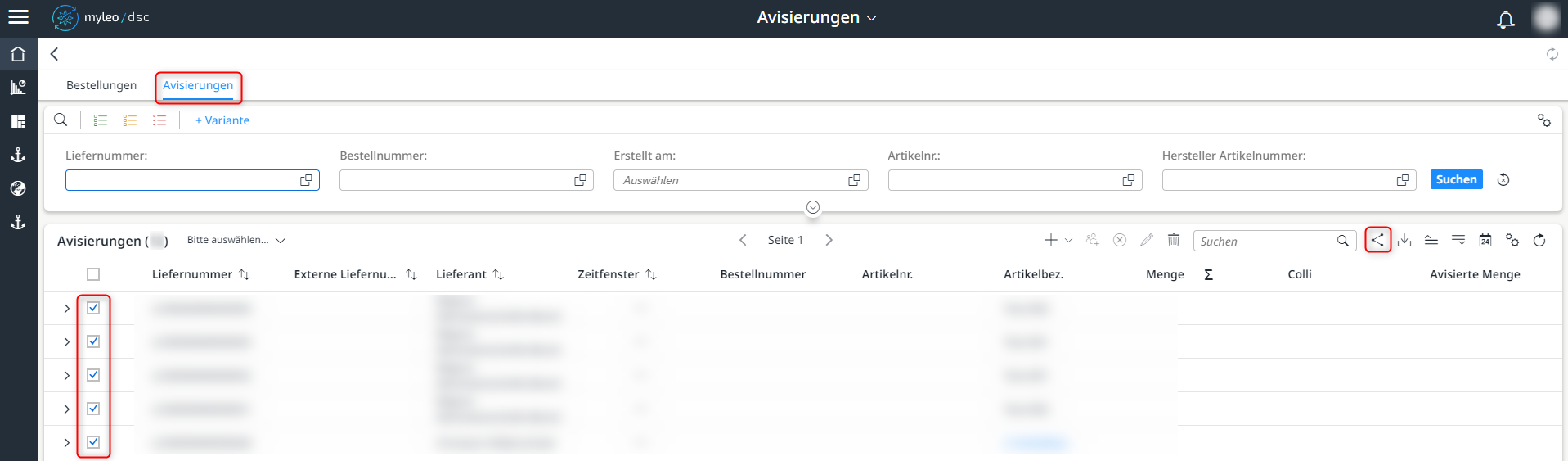 Einen Einmallink für die ausgewählten Avisierungen erstellen