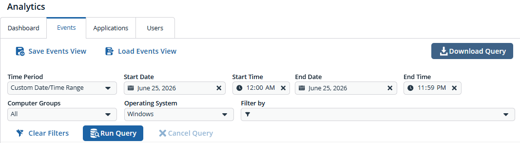 Events custom date range in Analytics