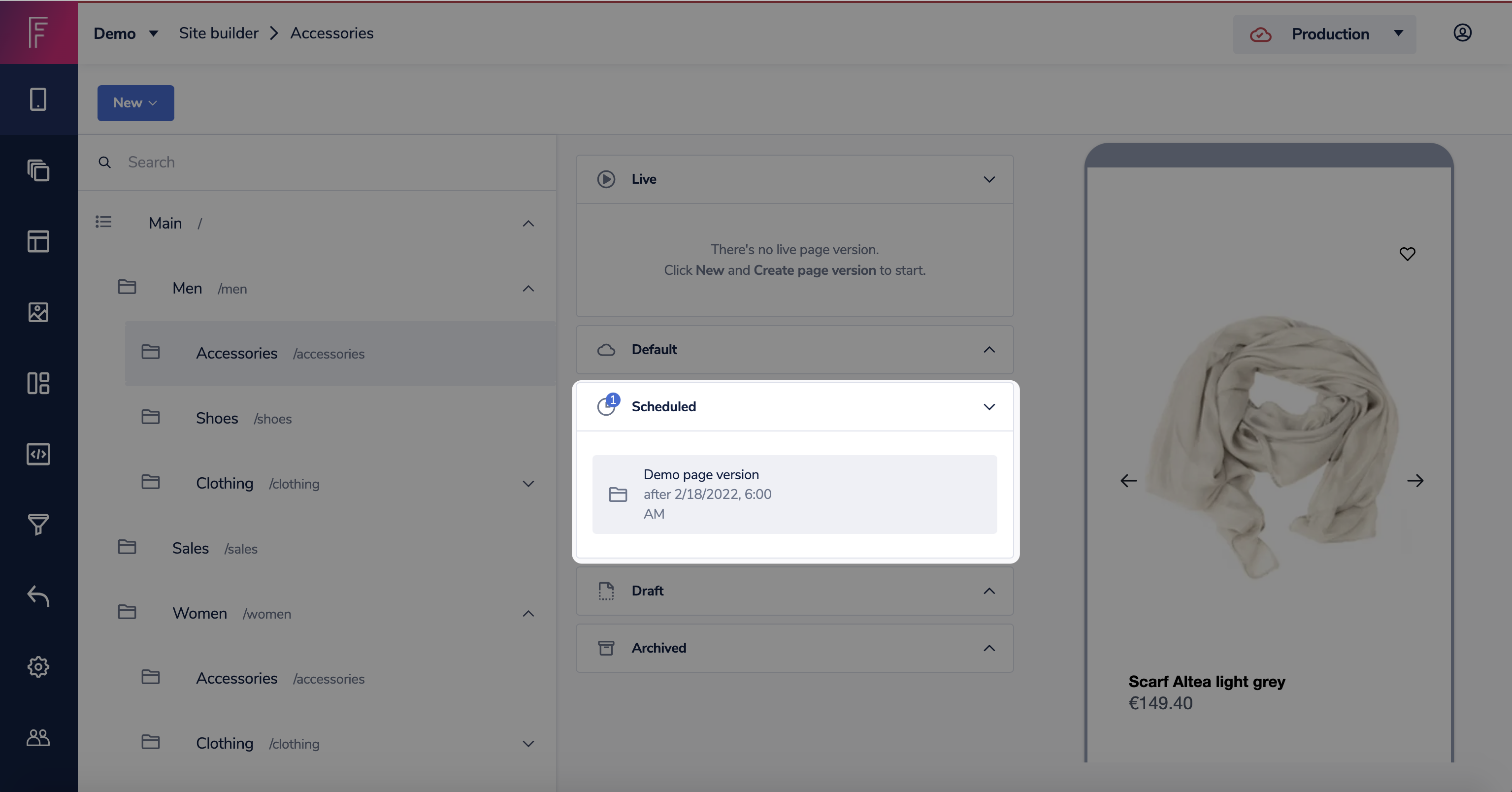 Find your page version under scheduled.png