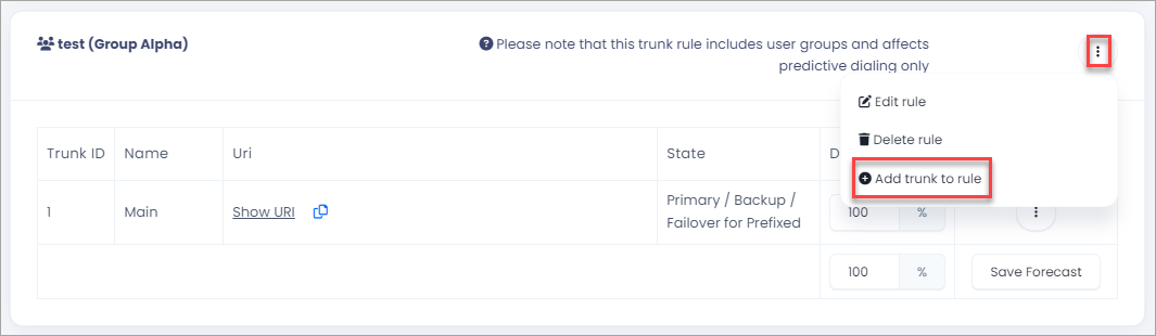 Adding trunks to the rule