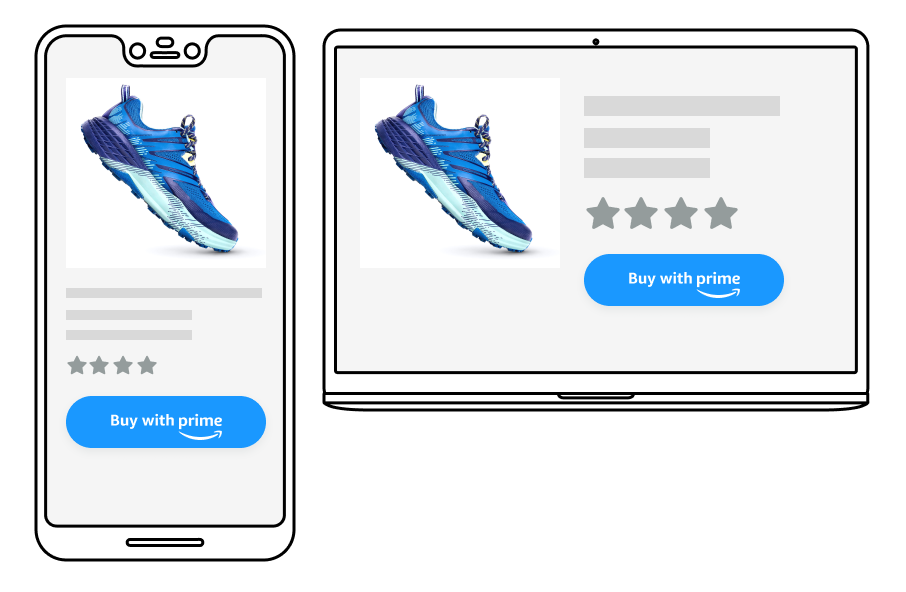 Example of the Buy with Prime button responsively resizing on different devices.