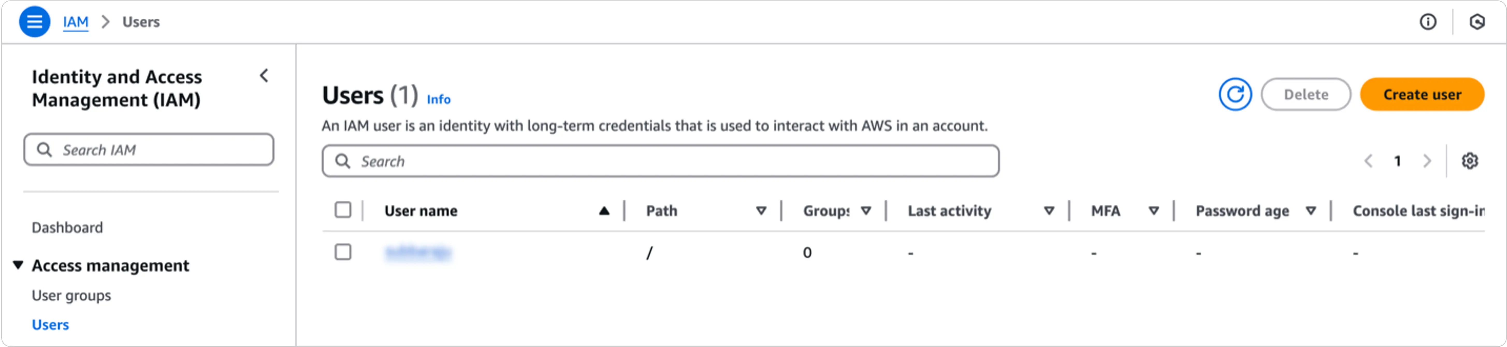 User dashboard