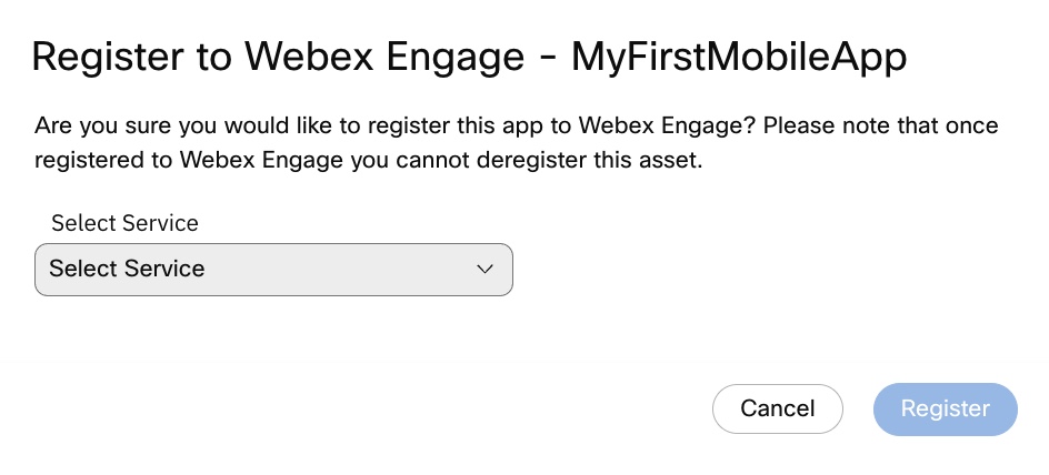 Screenshot of Register to Webex Engage