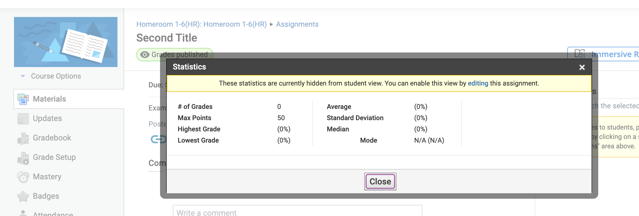 After updating the assignment from the teacher view