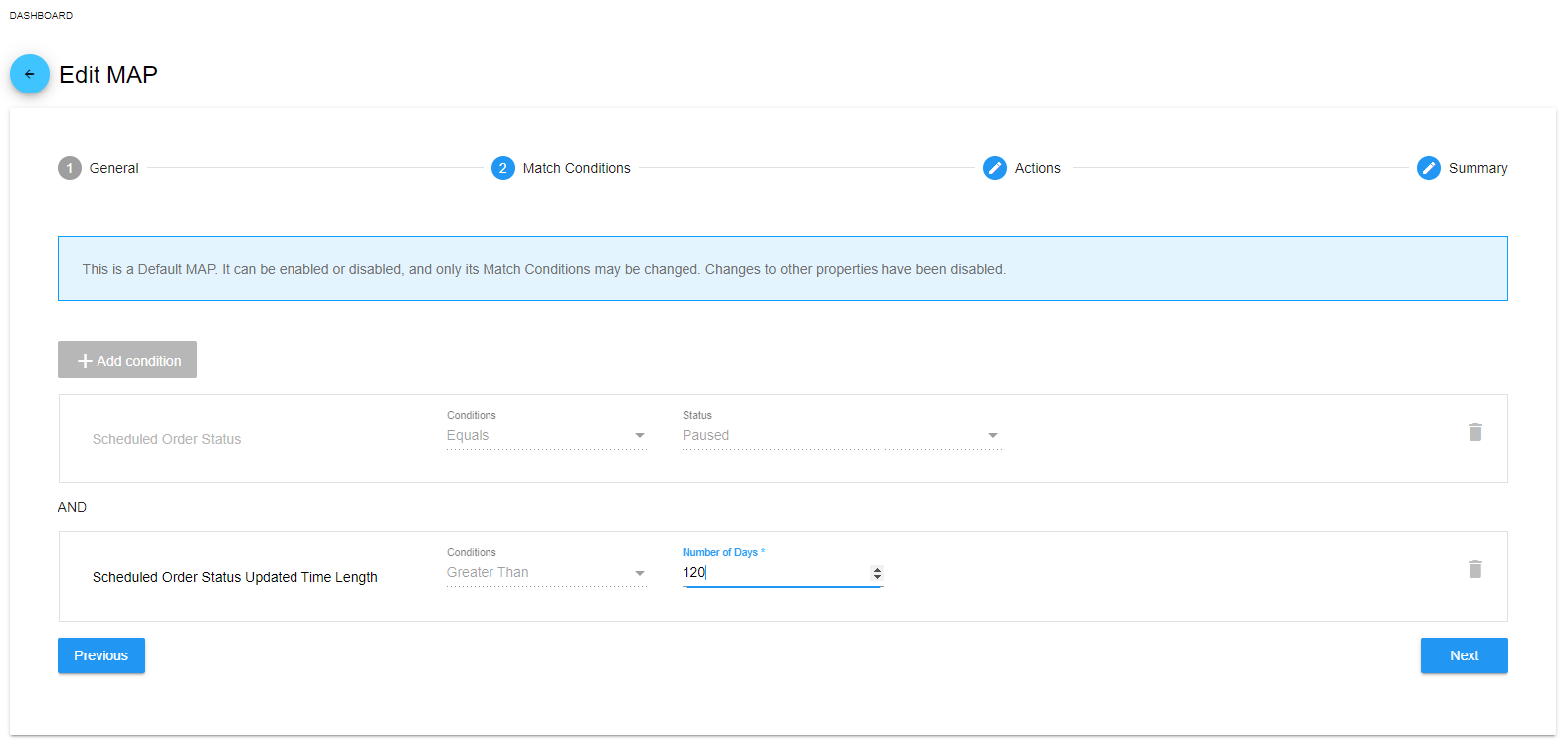 Example of Editing an Inactive Paused Scheduled Order MAP