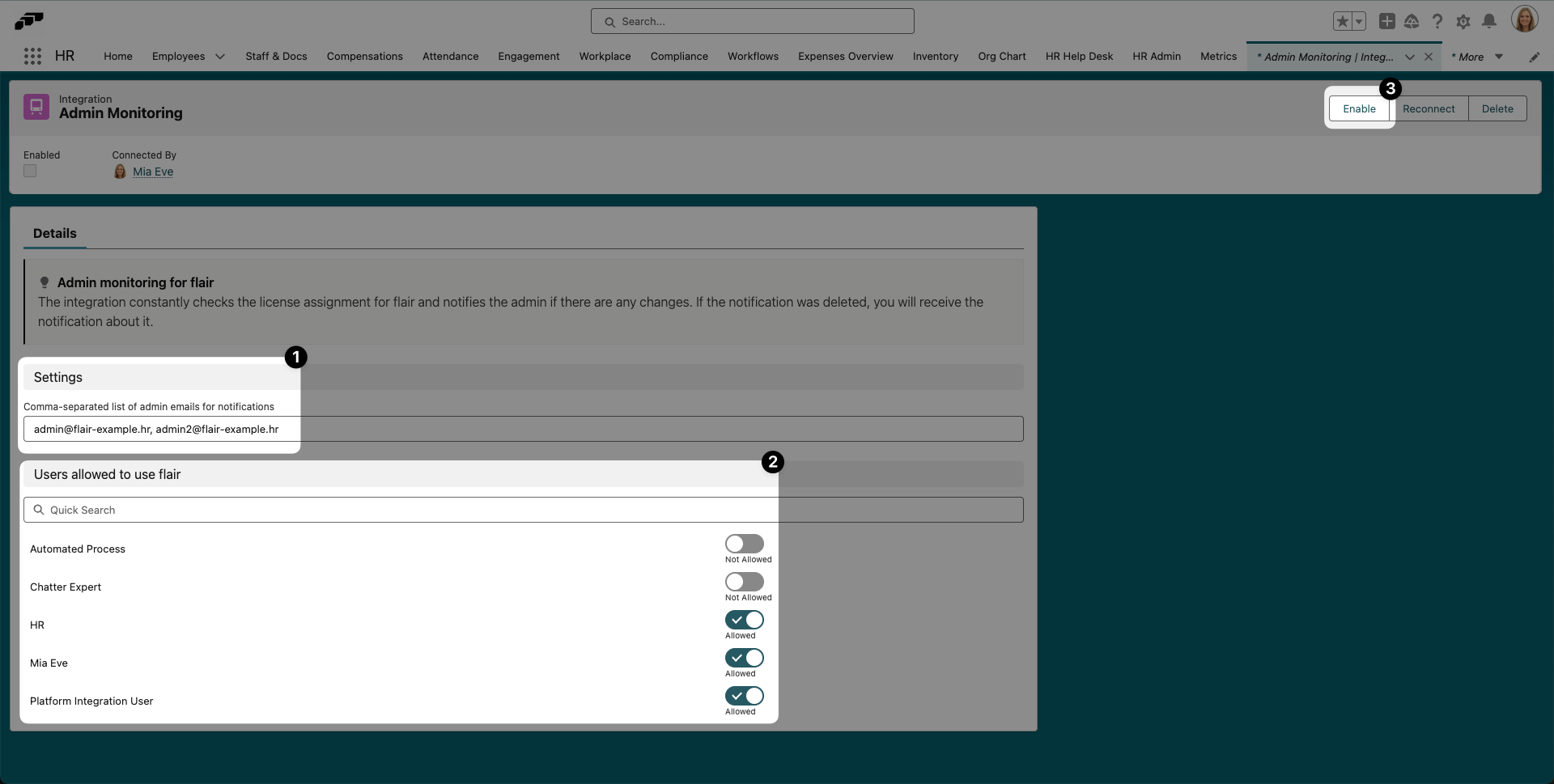 Configure Admin Monitoring and enable the integration