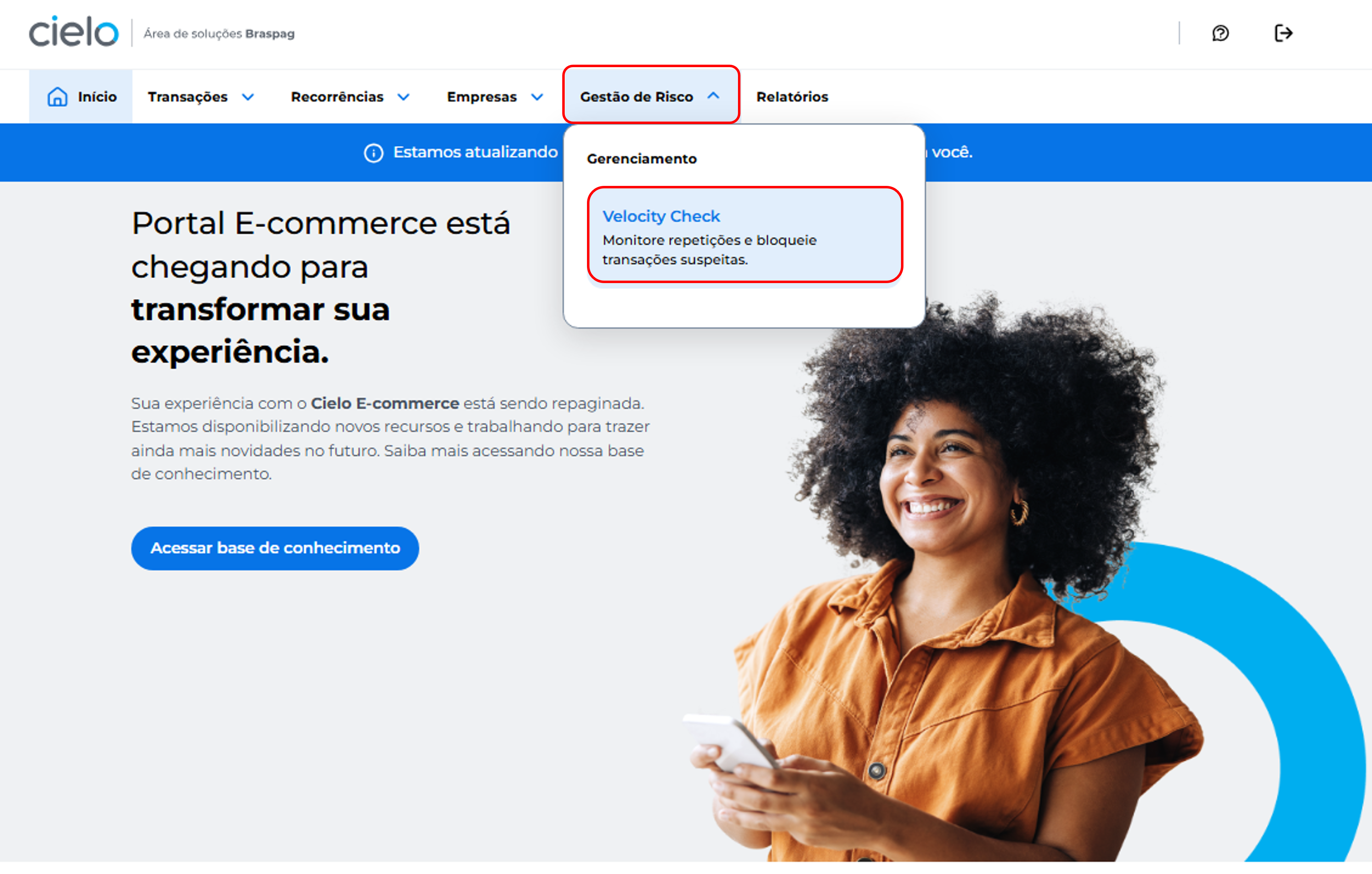 Menu Gestão de Risco, depois em Velocity