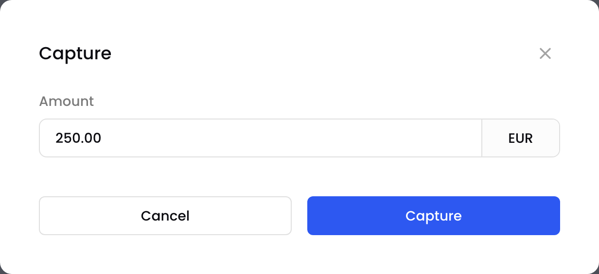 The Capture pop-up with the amount