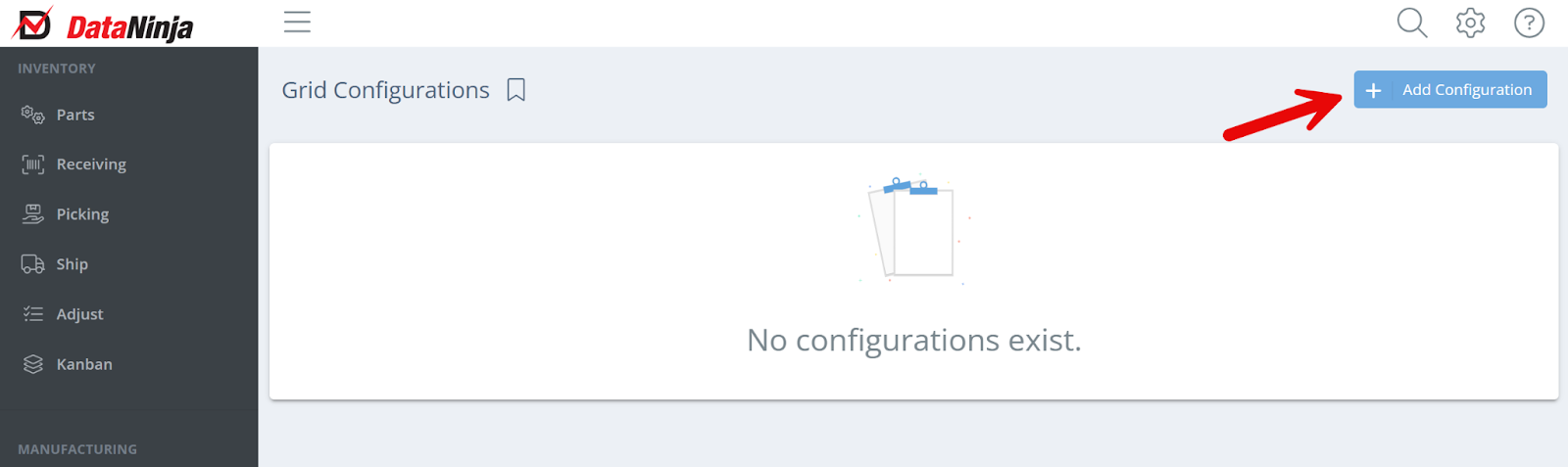 Add Configuration button on the Grid Configurations page
