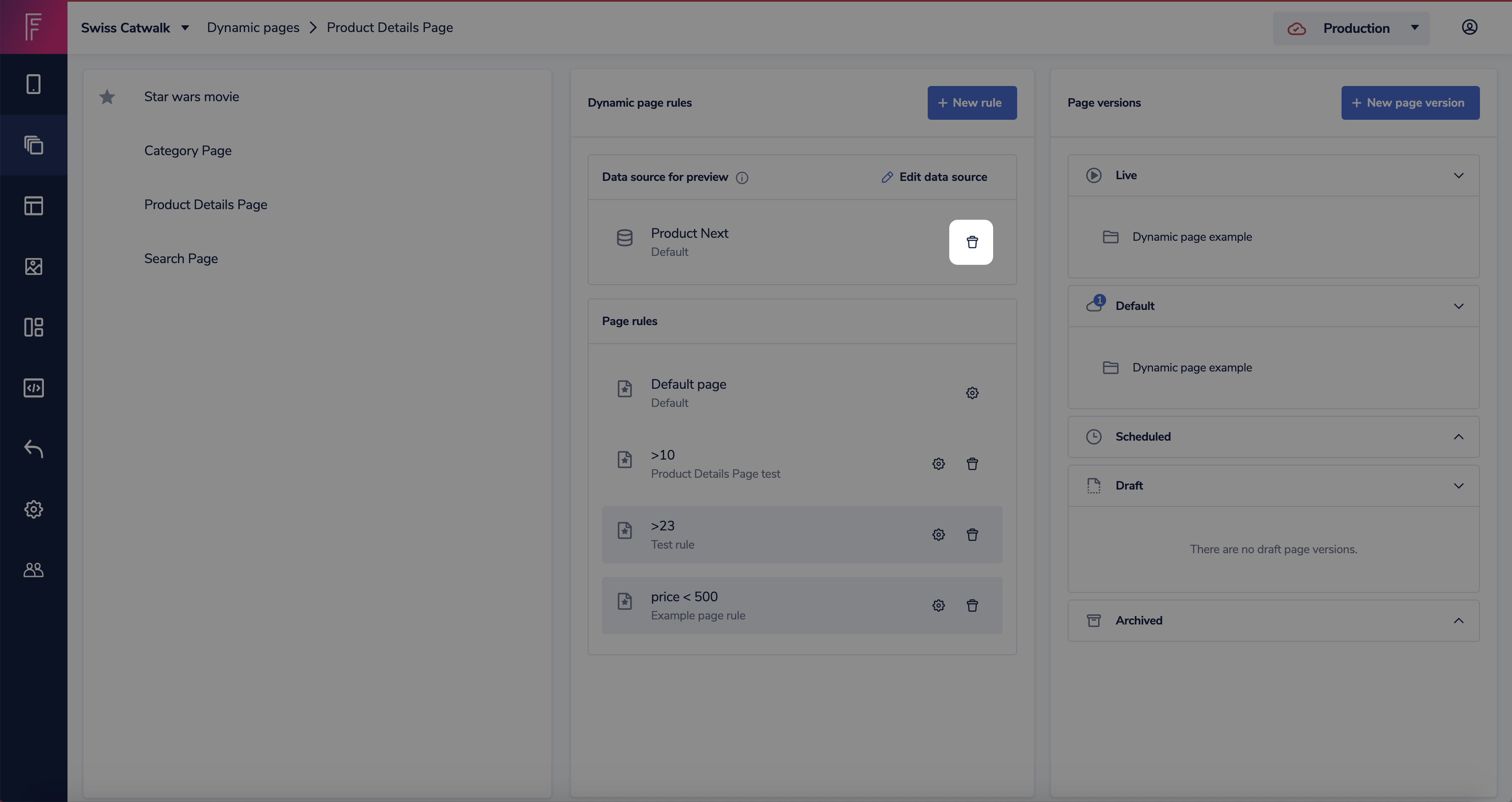 Click the trash can icon to remove the data source from this page rule.png
