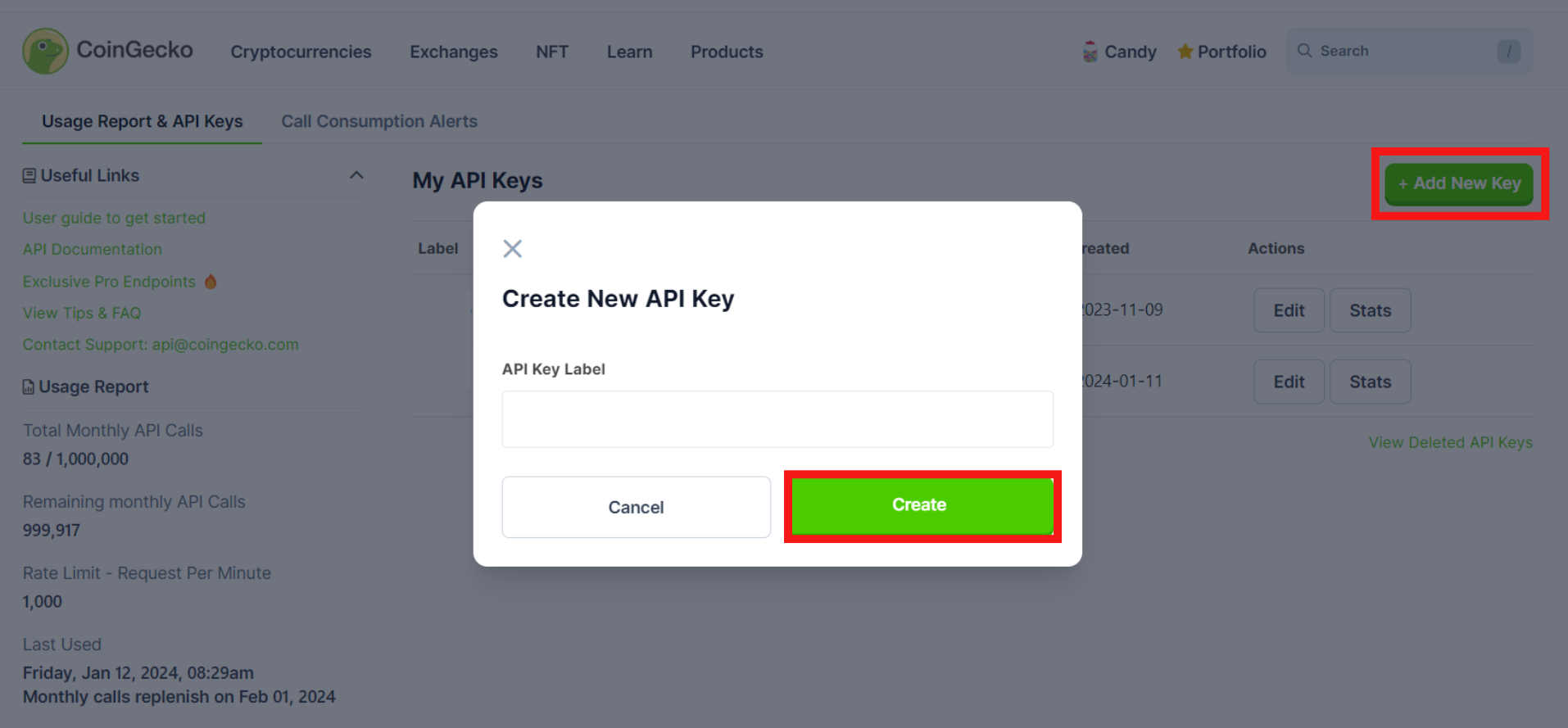 Create New API Key
