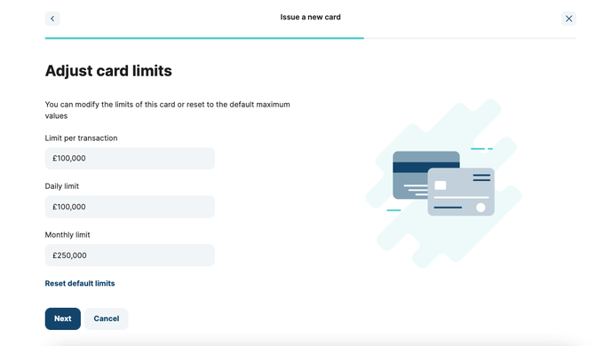 Adjust card limits in Issue card flow