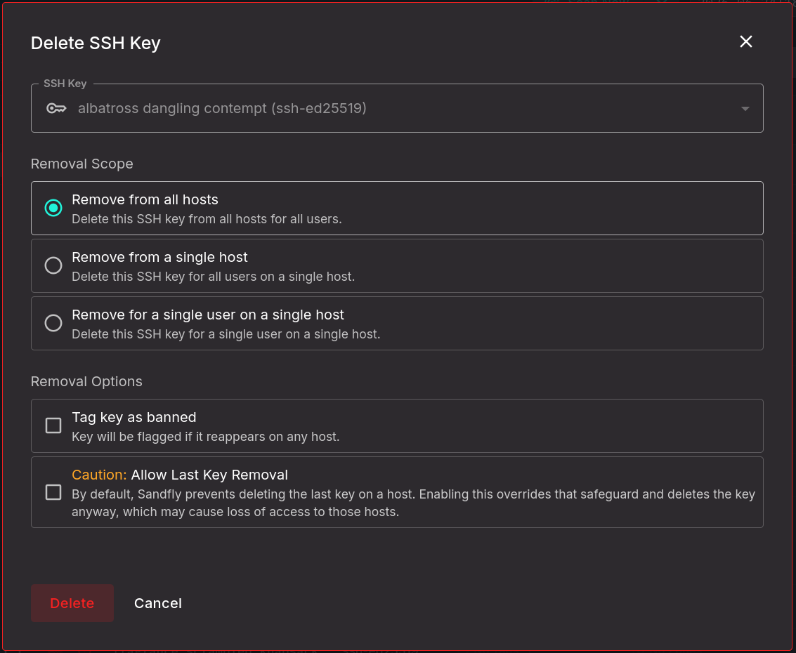 Delete SSH Key Form