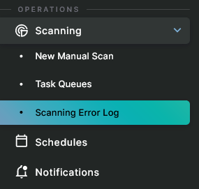 Settings Sidebar for Scanning Error Log