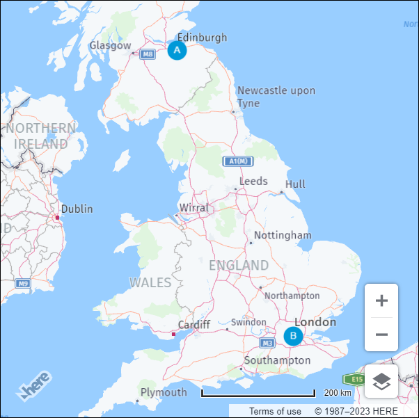 Base map with the origin and destination markers