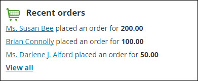 Viewing a Staff Recent Orders alert example