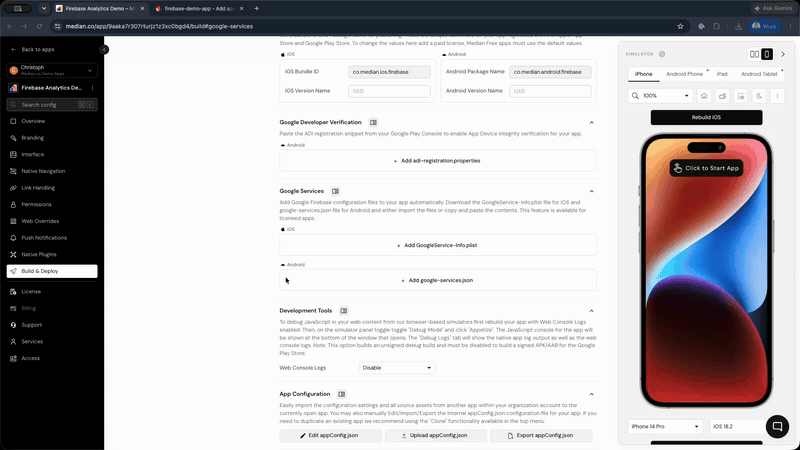 Upload your GoogleService-Info.plist and google-services.json files