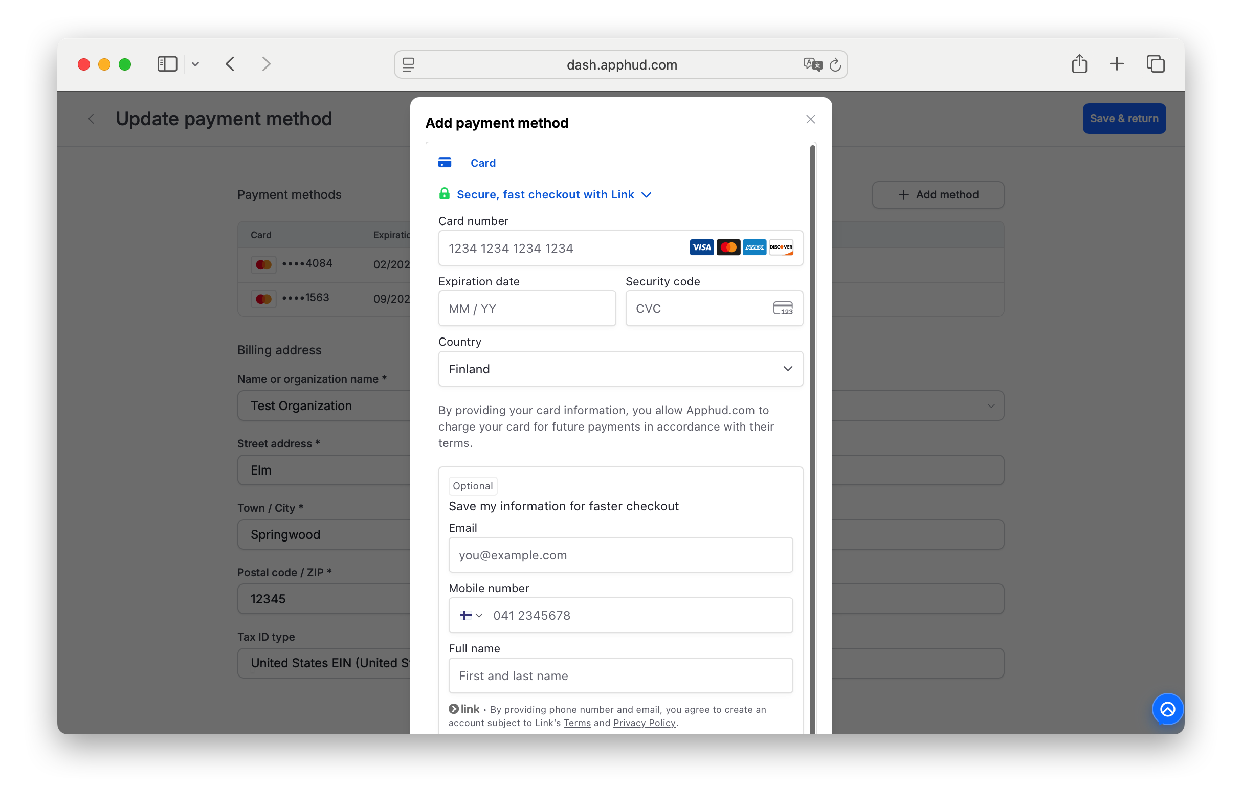 Apphud - Plan and billing: adding a payment method