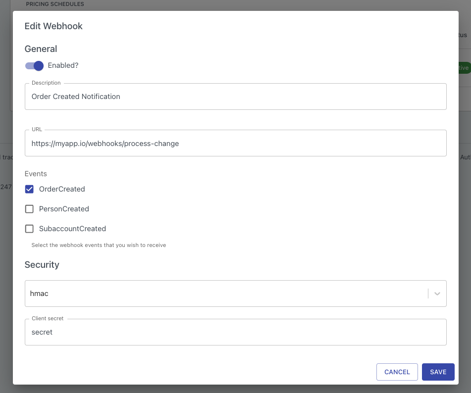 Edit the configuration of existing webhooks