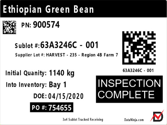 Example Green Bean Inventory barcode with Identifier.