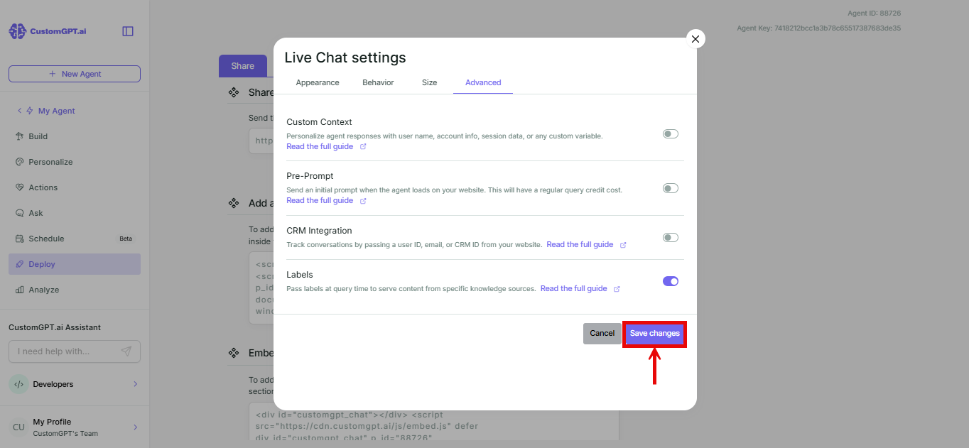 Save changes button