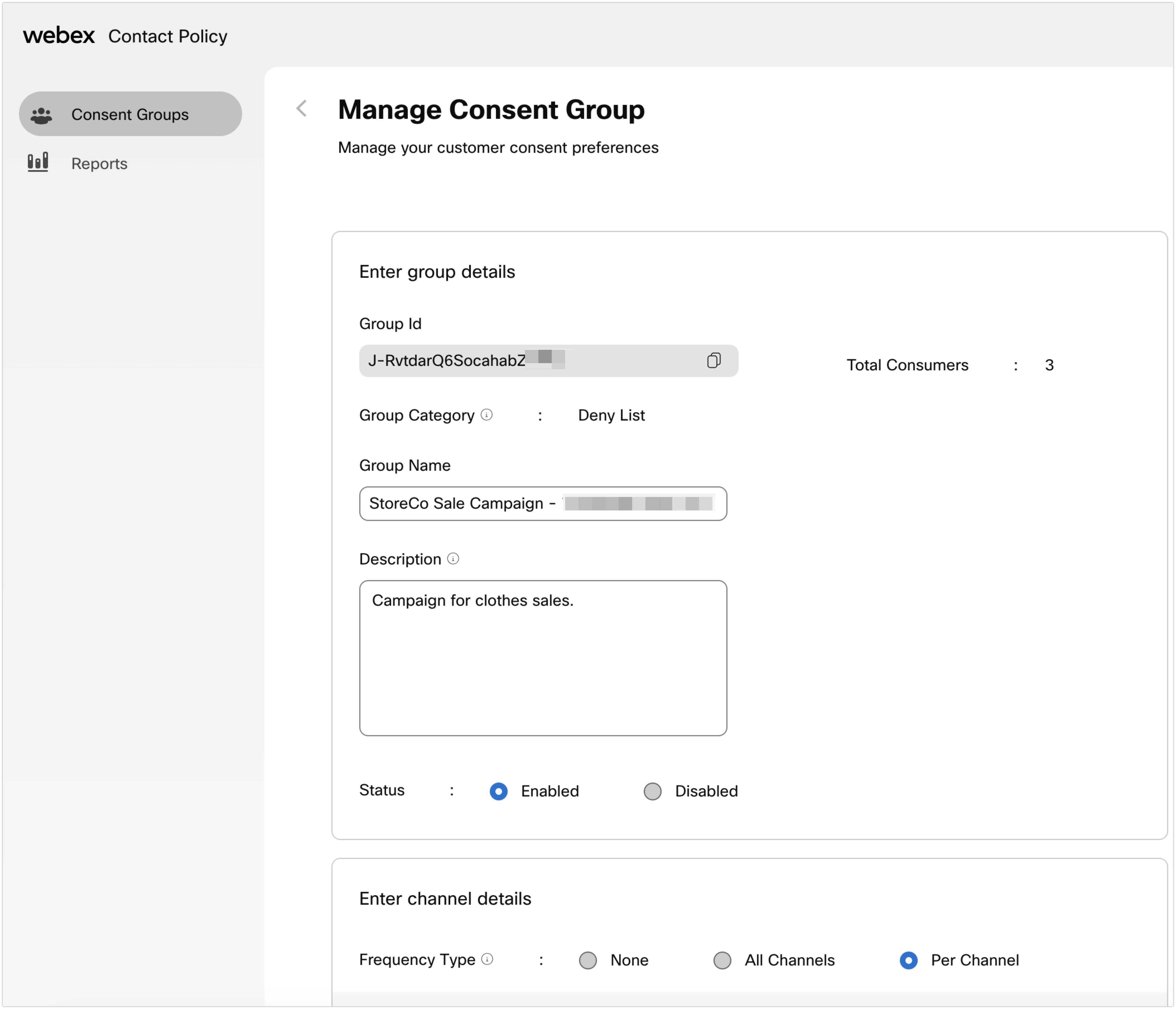 Snapshot of Management Consent Group Page