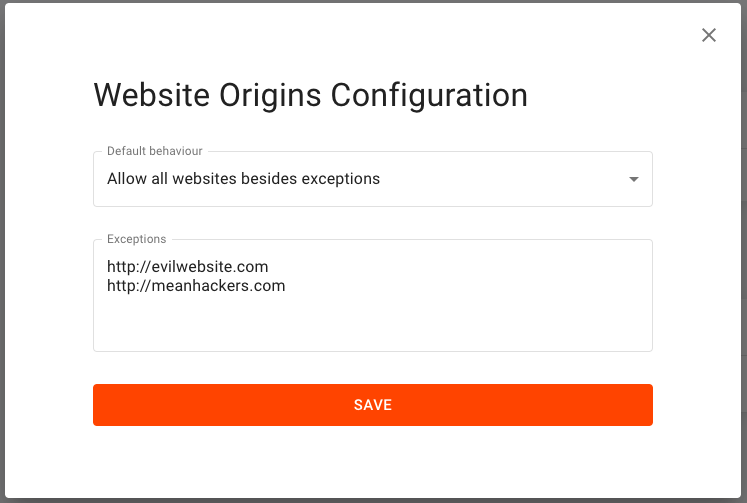 Screenshot of the form required to set up origin filtering